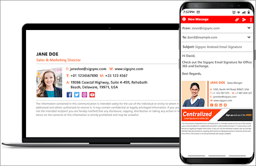 Sigsync Email Signature generator to design signatures for Office 365
