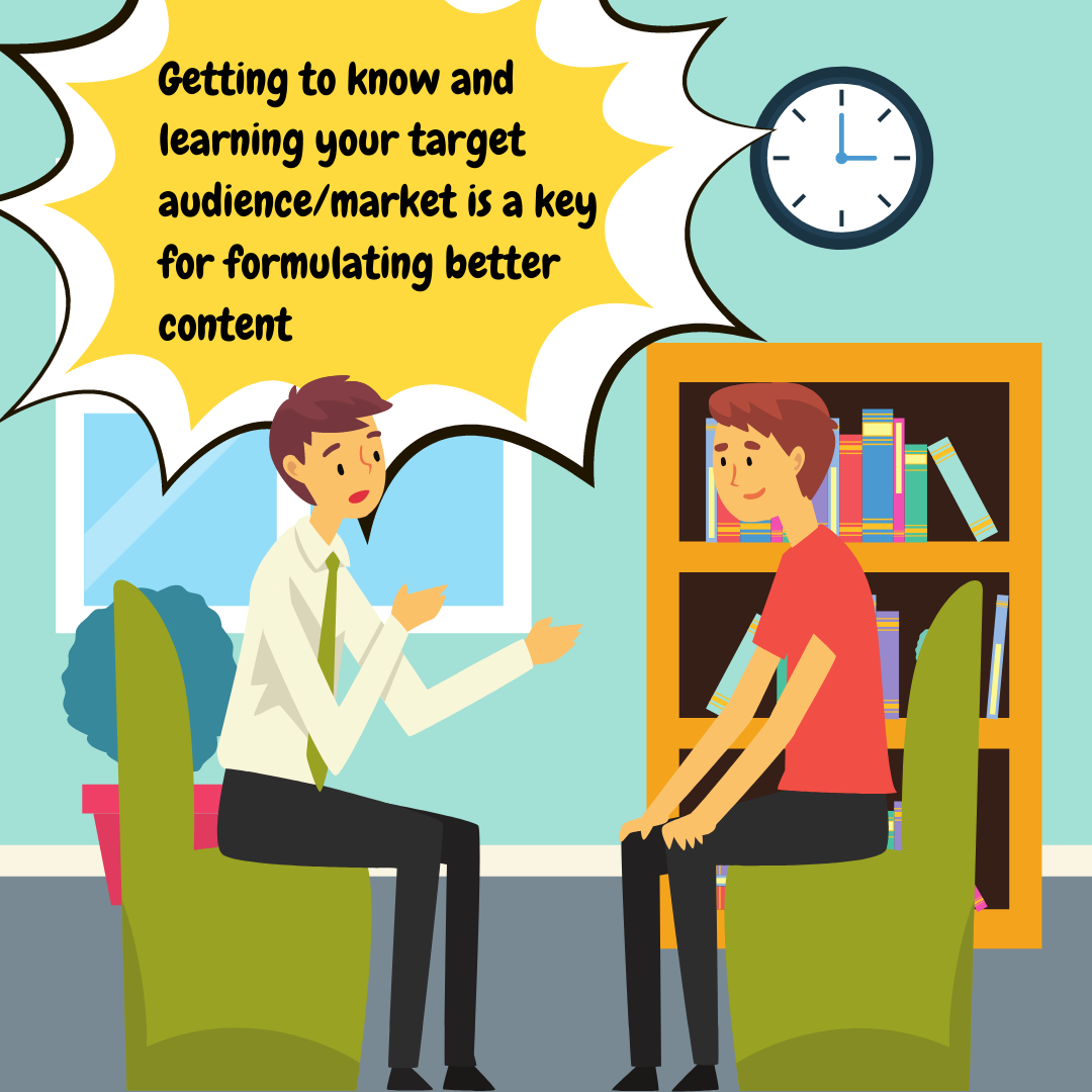 Getting to know and learning your target audience:market is a key for formulating better content